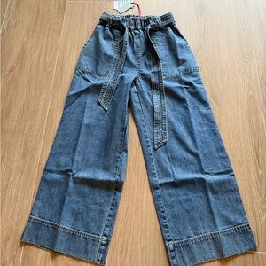Wide-Leg Denim Pants with Tie Waist
